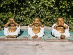 3 Lachende Boeddha's Goud-Wit - 9 cm